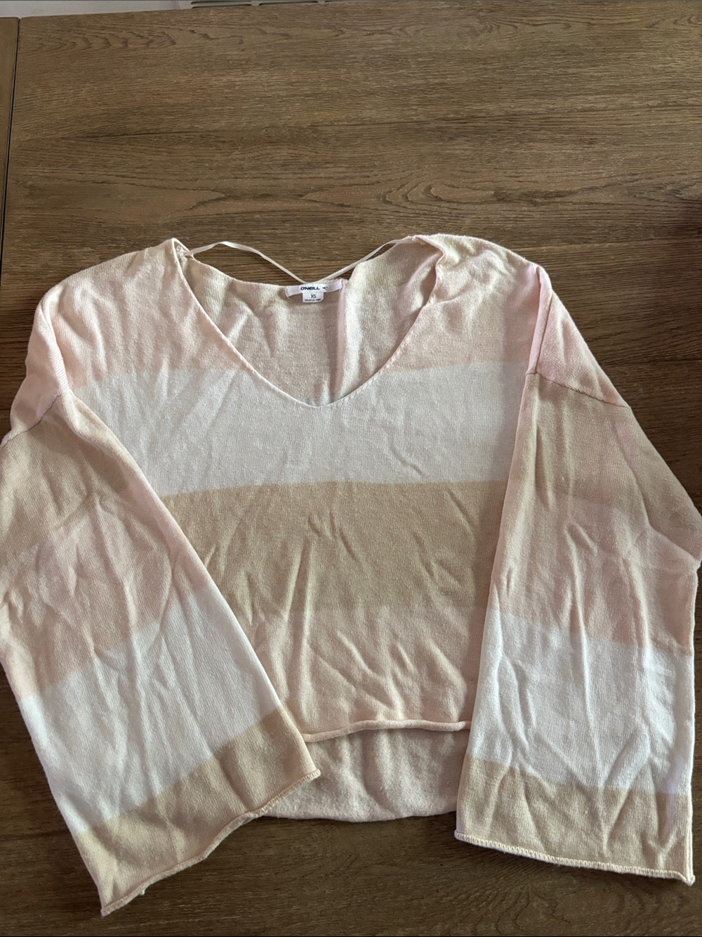 O'Neill Pastel Striped V-Neck Knit Top - Pink, Cream, Beige